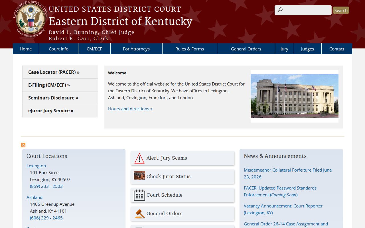 Eastern District federal court records for Corinth Kentucky