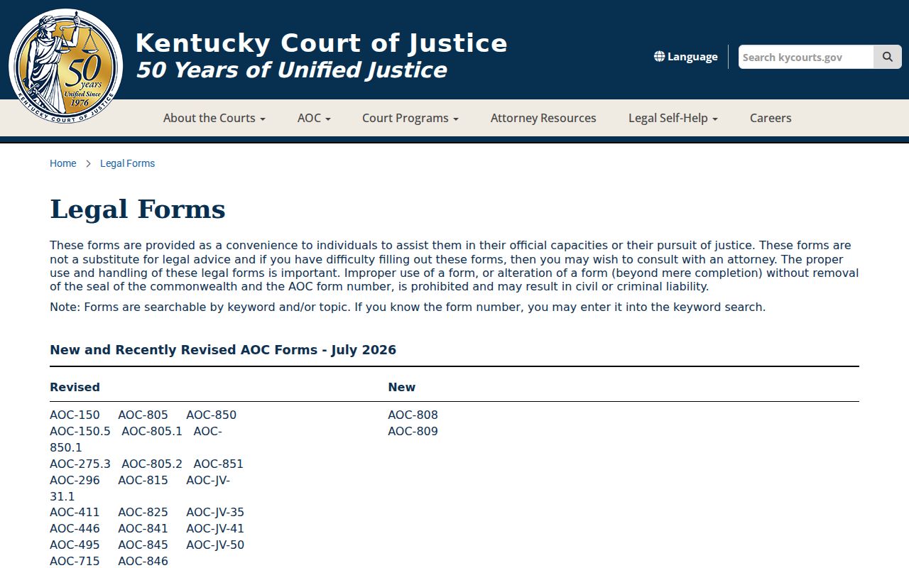 Kentucky legal forms for Grant County criminal court cases